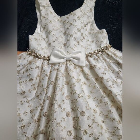 American Princess 5 White Gold Formal  Embroidered  Embellishment Girl's Dress - Picture 2 of 7